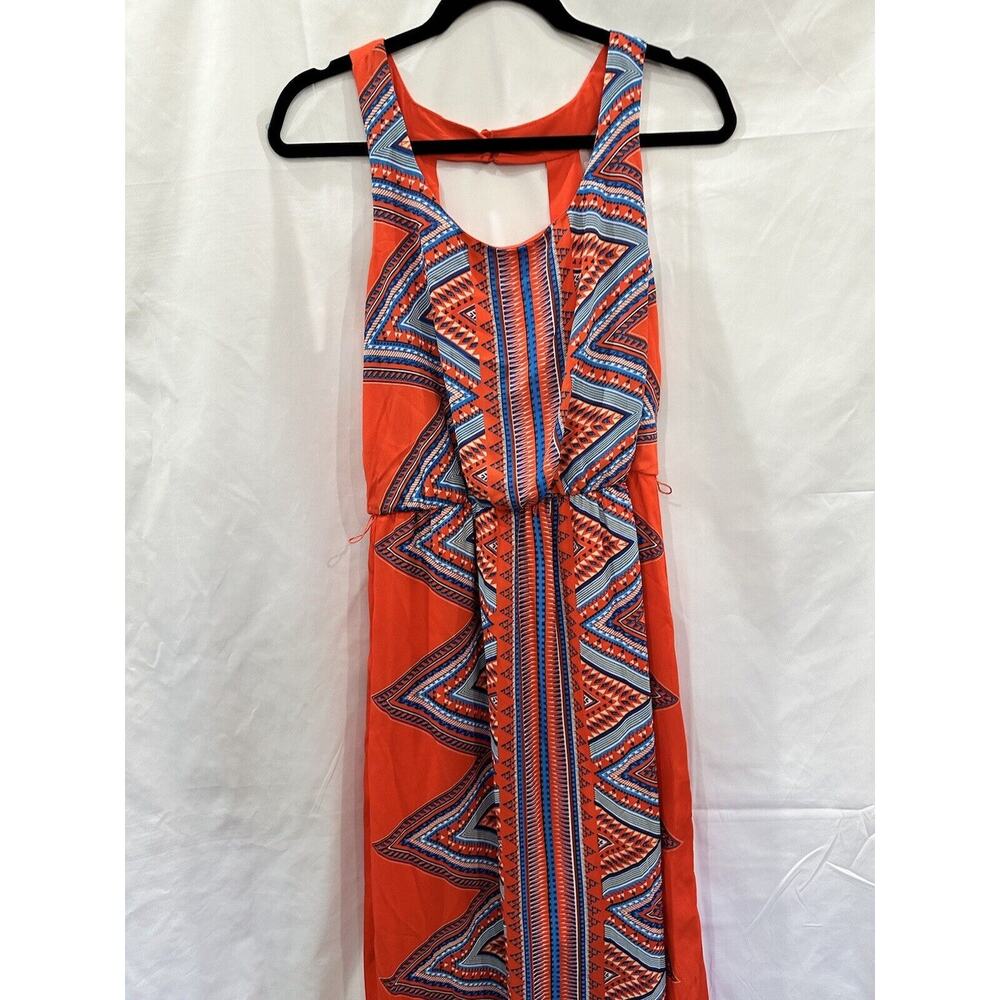 Luxology Tropical Belted Maxi Dress V Neck Women Size M Red Bohemian - Picture 15 of 16